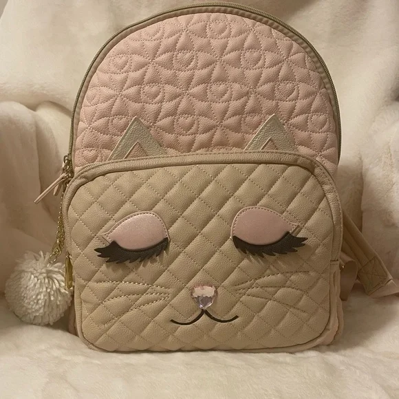Large Betsy Johnson cat backpack NEW WT Betsey Johnson Large Quilted Cat Face Backpack Black  main image 4